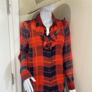 Kate Spade Red and Black Plaid Ruffle Blouse